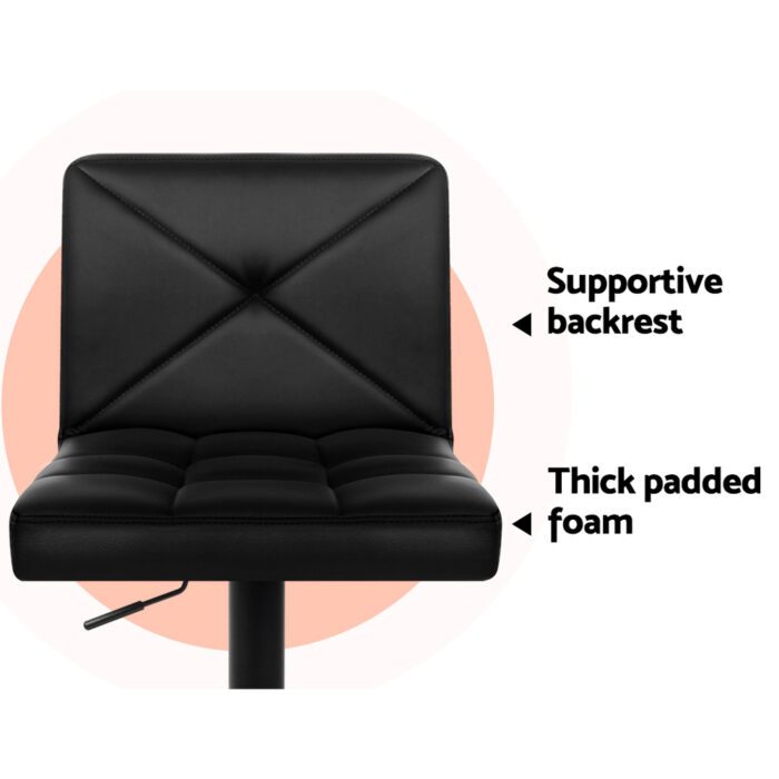 Artiss 4x Bar Stools Gas Lift Leather Chair Black - Image 6