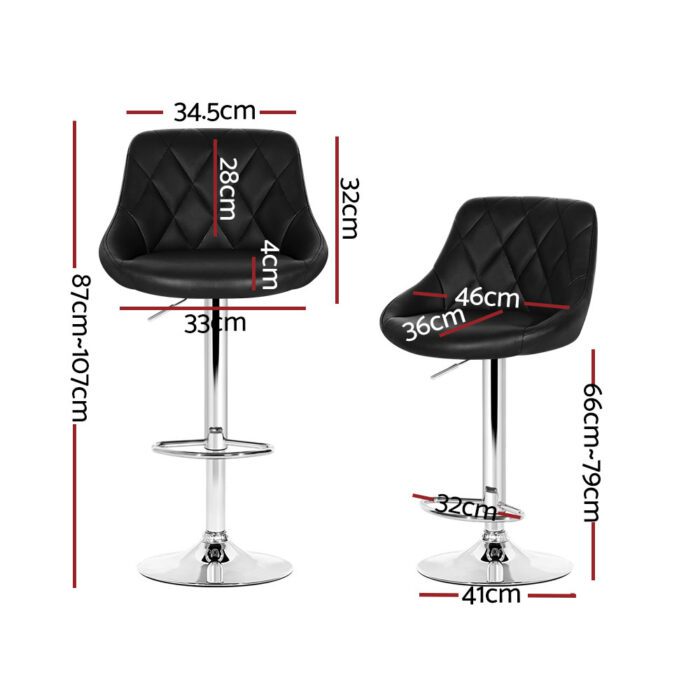 Artiss 4x Bar Stools Leather Padded Gas Lift Black - Image 2