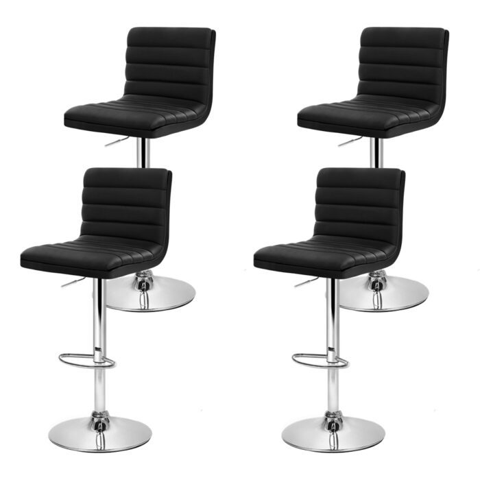Artiss 4x Bar Stools Padded Leather Gas Lift Black - Image 3