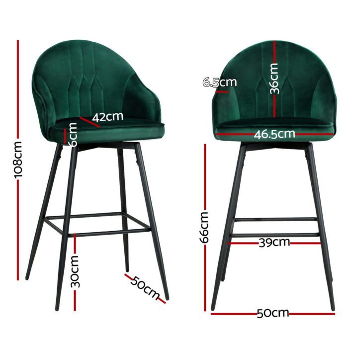 Artiss 4x Bar Stools Velvet Swivel Metal Legs Green - Image 2