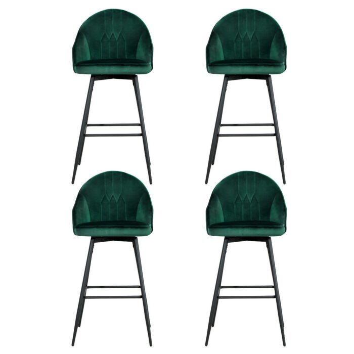 Artiss 4x Bar Stools Velvet Swivel Metal Legs Green - Image 3