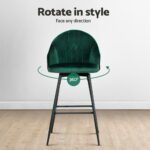 Artiss 4x Bar Stools Velvet Swivel Metal Legs Green - Image 4