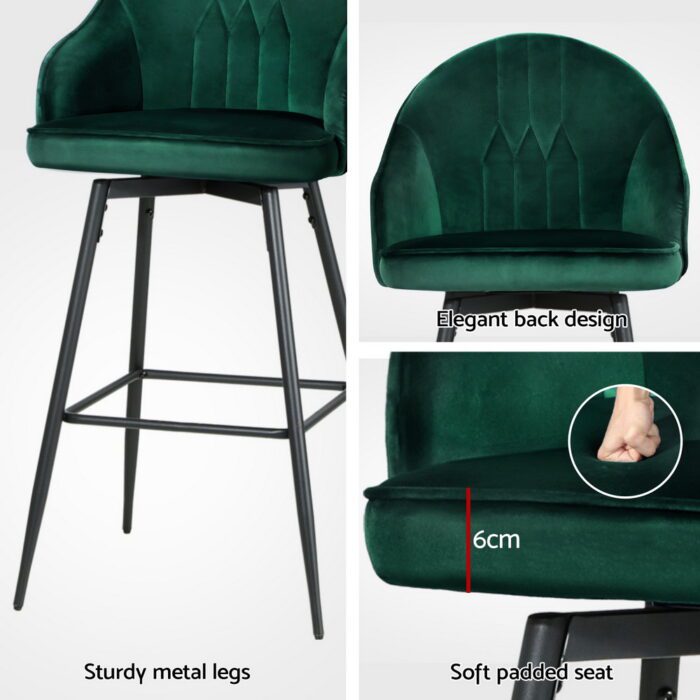 Artiss 4x Bar Stools Velvet Swivel Metal Legs Green - Image 5