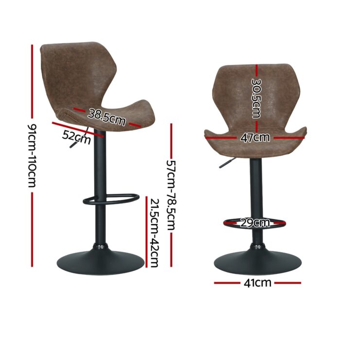 Artiss 4x Bar Stools Vintage Leather Gas Lift Brown - Image 2