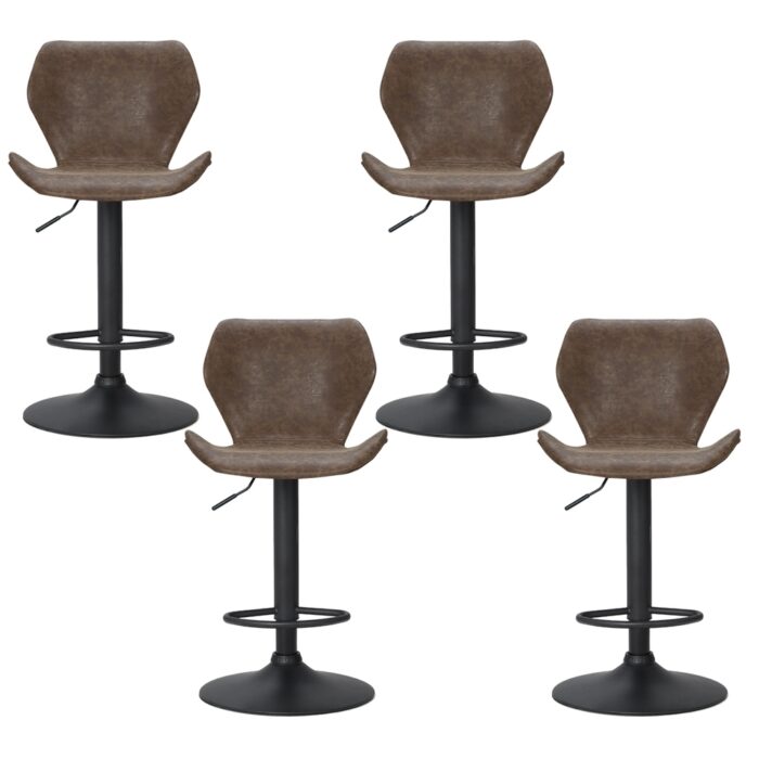 Artiss 4x Bar Stools Vintage Leather Gas Lift Brown - Image 3