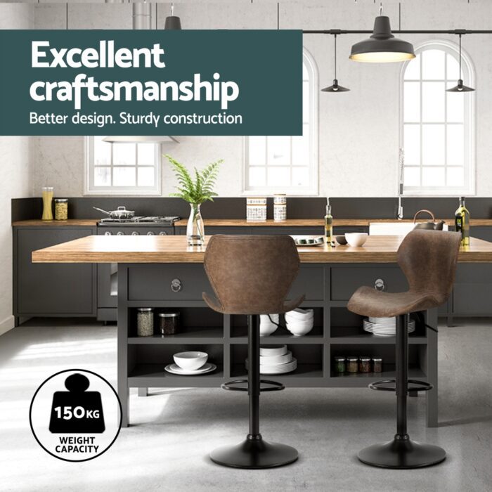 Artiss 4x Bar Stools Vintage Leather Gas Lift Brown - Image 4