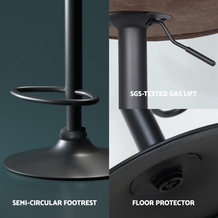 Artiss 4x Bar Stools Vintage Leather Gas Lift Brown - Image 6