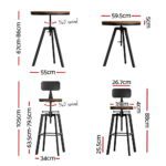 Artiss Bar Table and Stools Set Dining Desk Industrial Kitchen Chairs Cafe Pub - Image 2