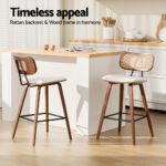 2x Artiss Bar Stools Kitchen Counter Rattan Chairs PU Leather Padding - Image 6