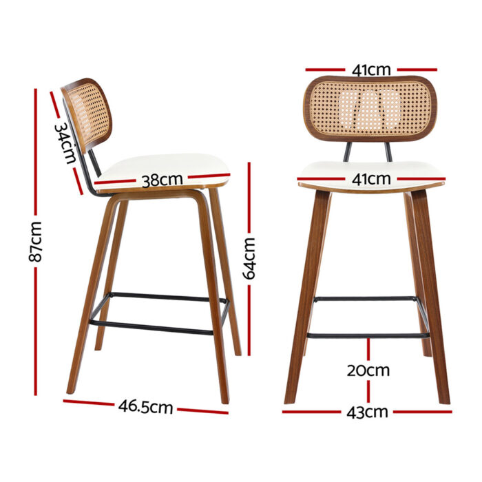 4x Artiss Bar Stools Kitchen Counter Rattan Chairs PU Leather Padding - Image 2