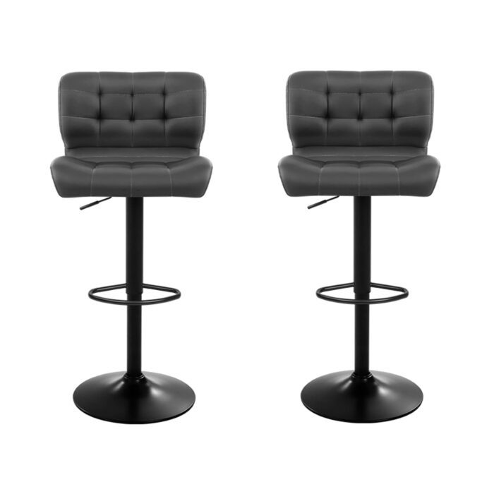 Artiss 2x Bar Stools Gas Lift Leather Padded Grey - Image 3