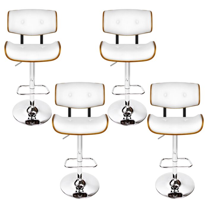 Artiss 4x Bar Stools Gas Lift Leather White - Image 3