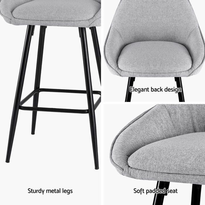 Artiss 4x Bar Stools Upholstered Stool Counter Seat Kitchen Dining Chairs - Image 5