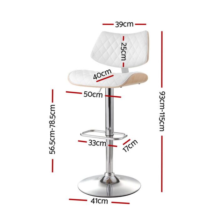 Artiss Bar Stools Kitchen Dining Chairs Gas Lift Stool Wooden Leather White - Image 2