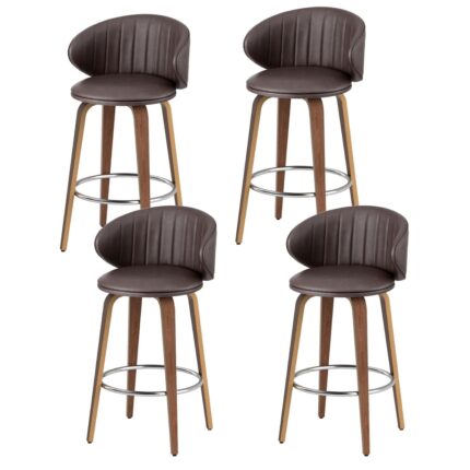 4x Artiss Bar Stools Dining Chairs Contoured Leather Wood Stool