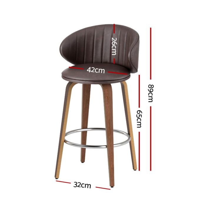 4x Artiss Bar Stools Dining Chairs Contoured Leather Wood Stool - Image 2