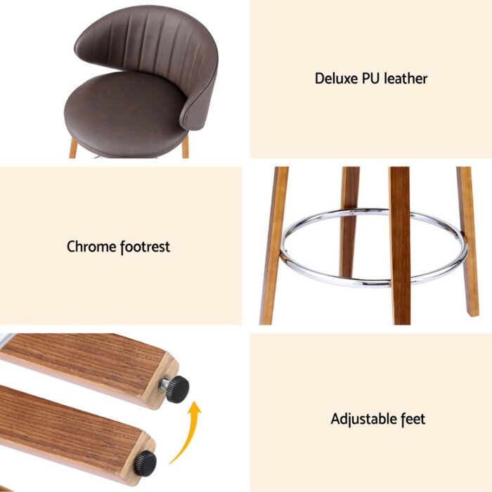 4x Artiss Bar Stools Dining Chairs Contoured Leather Wood Stool - Image 6