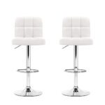 Artiss 2x Bar Stools Leather Gas Lift White - Image 3