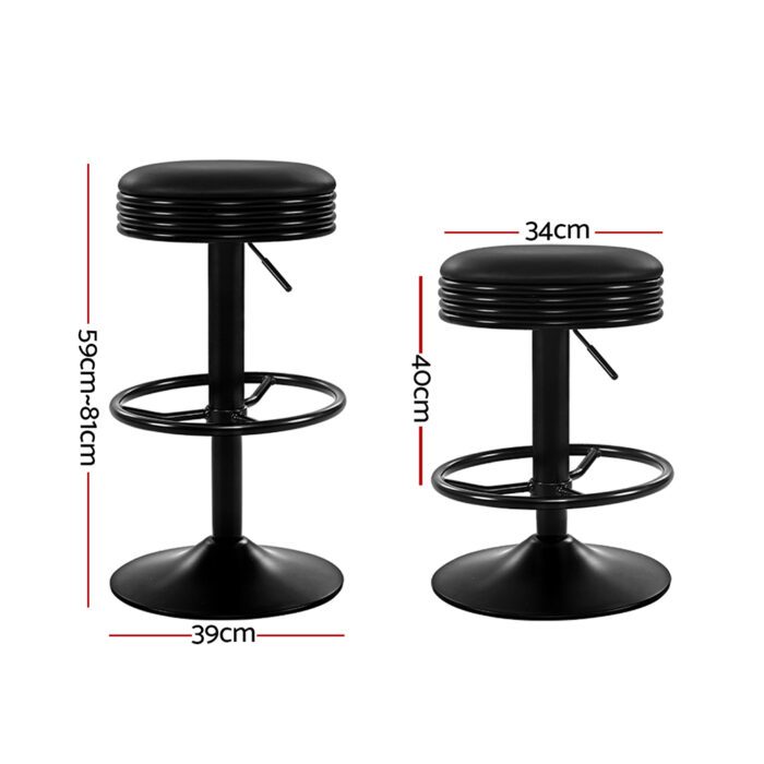 Artiss 2x Bar Stools Leather Padded Gas Lift Black - Image 2