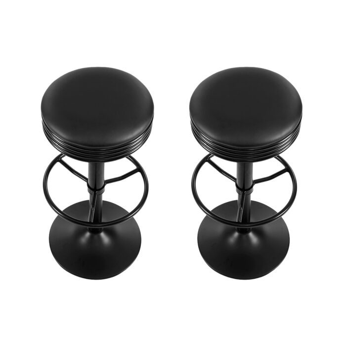 Artiss 2x Bar Stools Leather Padded Gas Lift Black - Image 3
