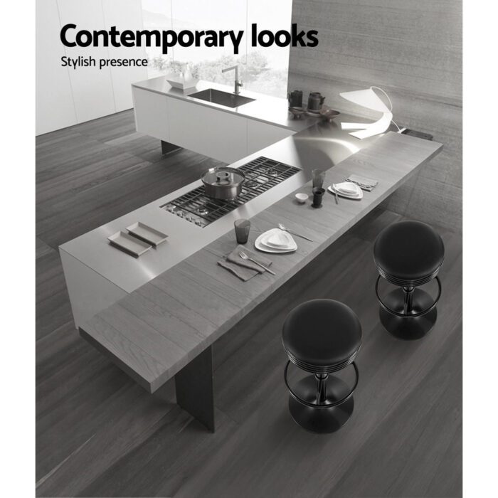 Artiss 2x Bar Stools Leather Padded Gas Lift Black - Image 4