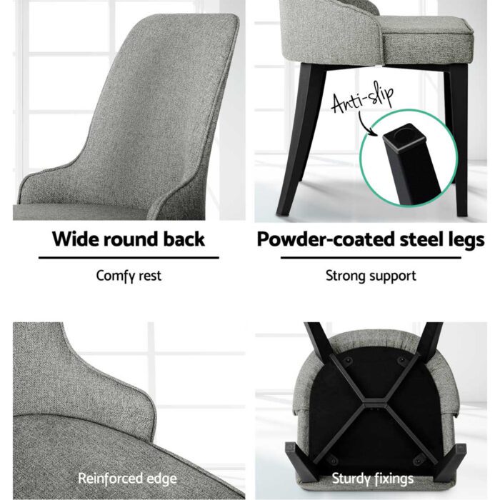 Artiss Dining Chairs Set of 4 Linen Fabric Grey - Image 6