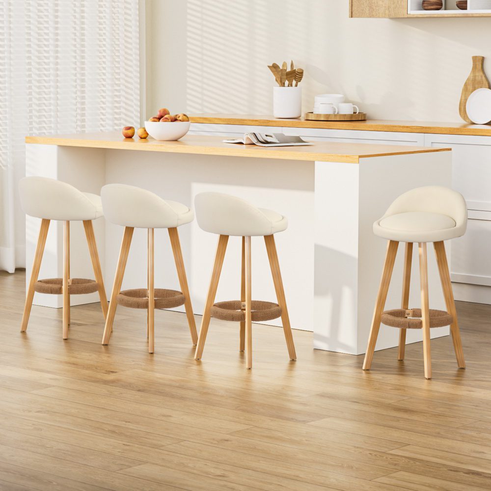 BENT-C-9004H-BGX4-202502281022-00 Artiss 4x Bar Stools Padded Leather Wooden Beige - Image 1