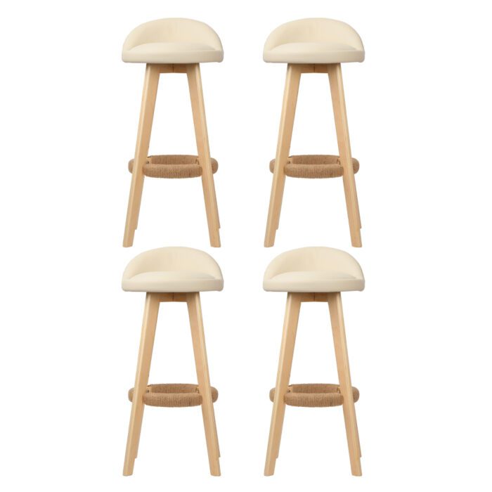 Artiss 4x Bar Stools Padded Leather Wooden Beige - Image 3