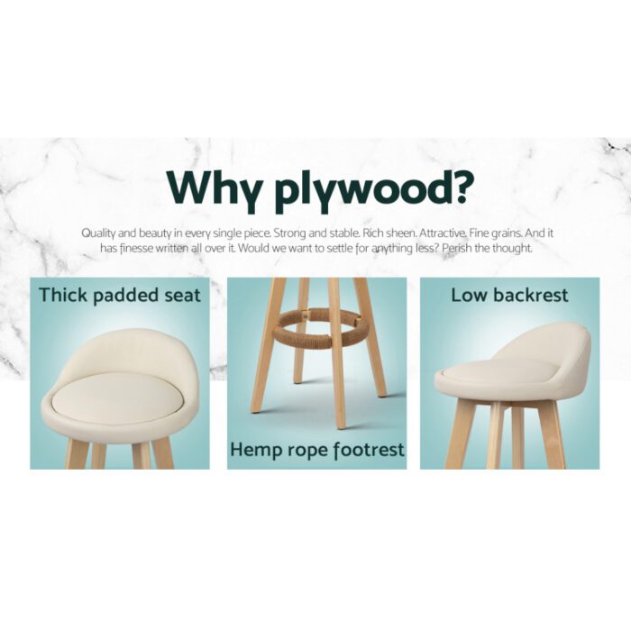 Artiss 4x Bar Stools Padded Leather Wooden Beige - Image 4