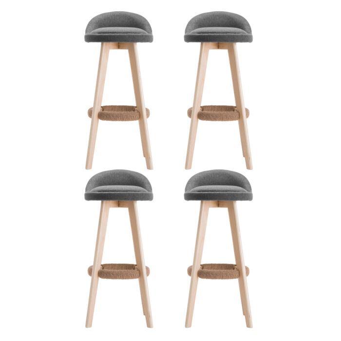 Artiss 4x Bar Stools Padded Linen Wooden Grey - Image 3