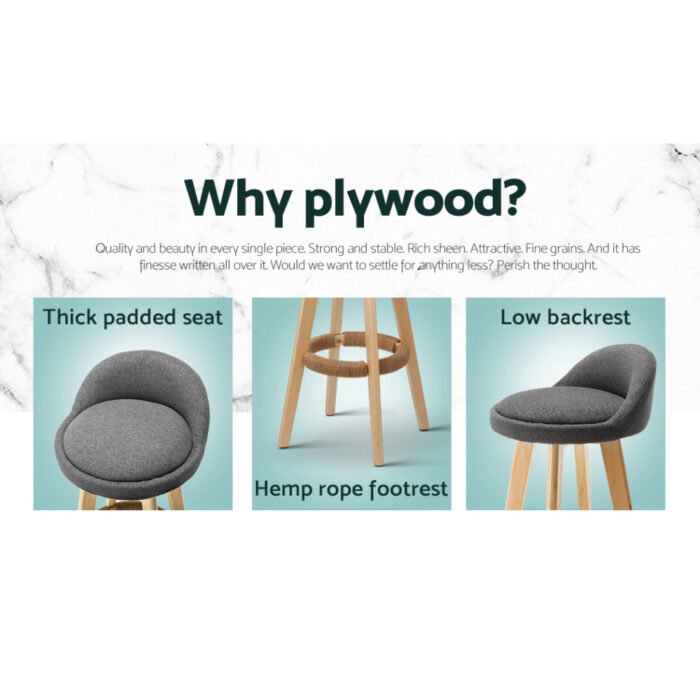Artiss 4x Bar Stools Padded Linen Wooden Grey - Image 4