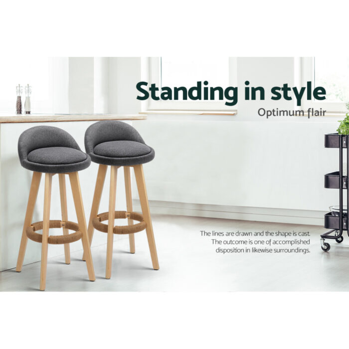 Artiss 4x Bar Stools Padded Linen Wooden Grey - Image 5