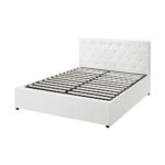 Oikiture Bed Frame Double Size Gas Lift Base Storage Leather White - Image 2