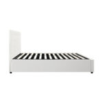 Oikiture Bed Frame Double Size Gas Lift Base Storage Leather White - Image 4