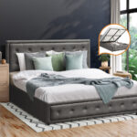 Oikiture Double Bed Frame with Storage Space Gas Lift Grey - Image 7