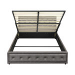 Oikiture Double Bed Frame with Storage Space Gas Lift Grey - Image 6