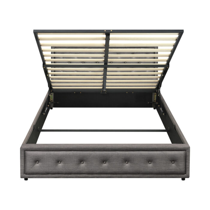 Oikiture Double Bed Frame with Storage Space Gas Lift Grey - Image 6