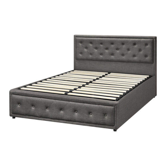 Oikiture Double Bed Frame with Storage Space Gas Lift Grey - Image 8
