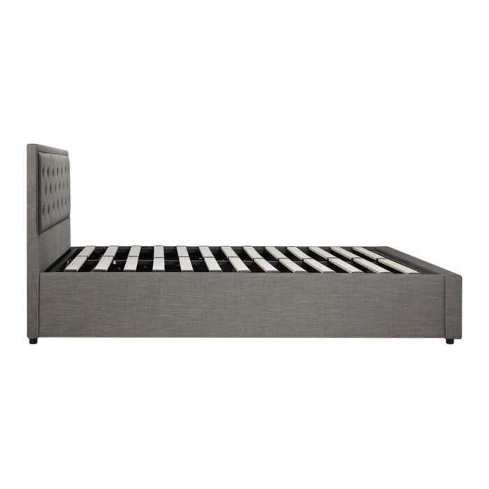Oikiture Double Bed Frame with Storage Space Gas Lift Grey - Image 2