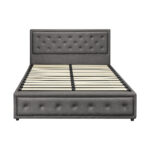 Oikiture Double Bed Frame with Storage Space Gas Lift Grey - Image 9