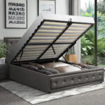 Oikiture Double Bed Frame with Storage Space Gas Lift Grey - Image 4