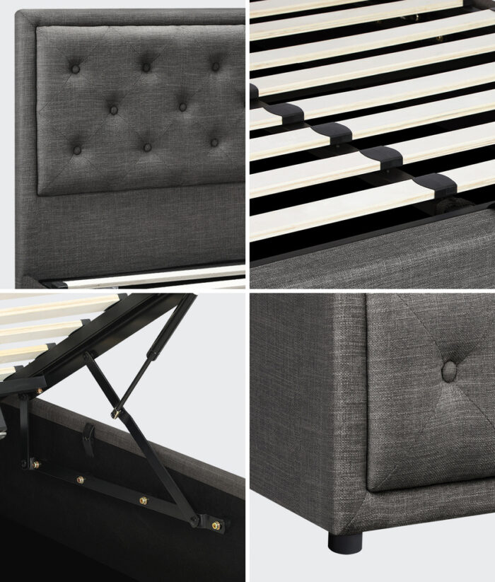 Oikiture Double Bed Frame with Storage Space Gas Lift Grey - Image 3