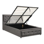 Oikiture King Single Bed Frame with Storage Space Gas Lift Grey