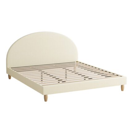 Oikiture Bed Frame King Size Arched Bedhead Beige Fabric