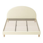 Oikiture Bed Frame King Size Arched Bedhead Beige Fabric - Image 9
