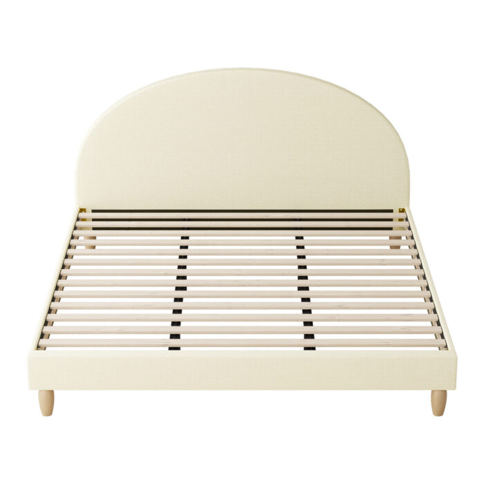Oikiture Bed Frame King Size Arched Bedhead Beige Fabric - Image 9
