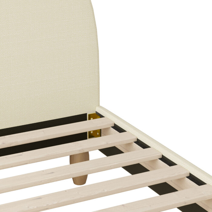 Oikiture Bed Frame King Size Arched Bedhead Beige Fabric - Image 4