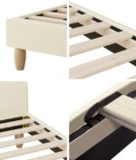 Oikiture Bed Frame King Size Arched Bedhead Beige Fabric - Image 3