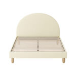 Oikiture Bed Frame Queen Size Arched Bedhead Beige Fabric - Image 6