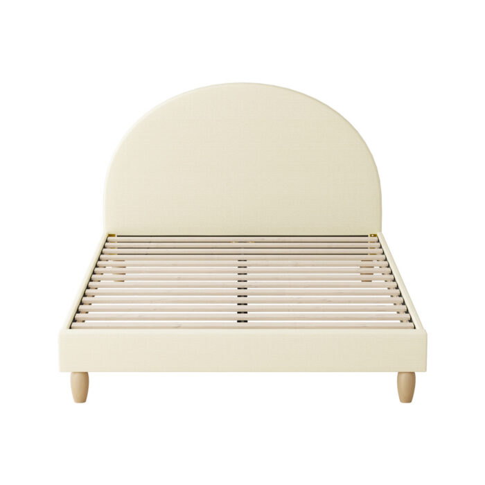 Oikiture Bed Frame Queen Size Arched Bedhead Beige Fabric - Image 6